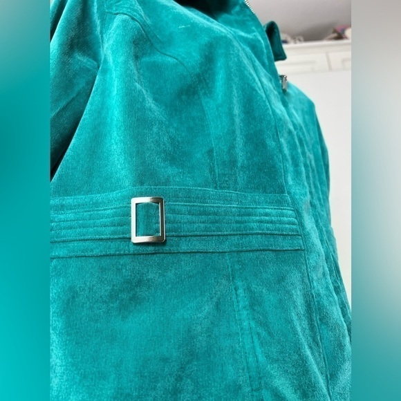 Christopher & Banks Spring Emerald Corduroy Silver Accent Zip Up Jacket Size P/L - Picture 9 of 15
